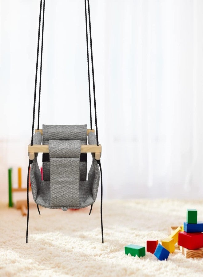 BOFFLE أرجوحة معلقة من قماش قطني وخشب من بوفل للأطفال الرضع، كرسي داخلي وخارجي للأطفال الصغار، كرسي أرجوحة للأطفال، مهد، هدية عيد ميلاد للأطفال (من 6 أشهر إلى 3 سنوات) (رمادي) - Image 1